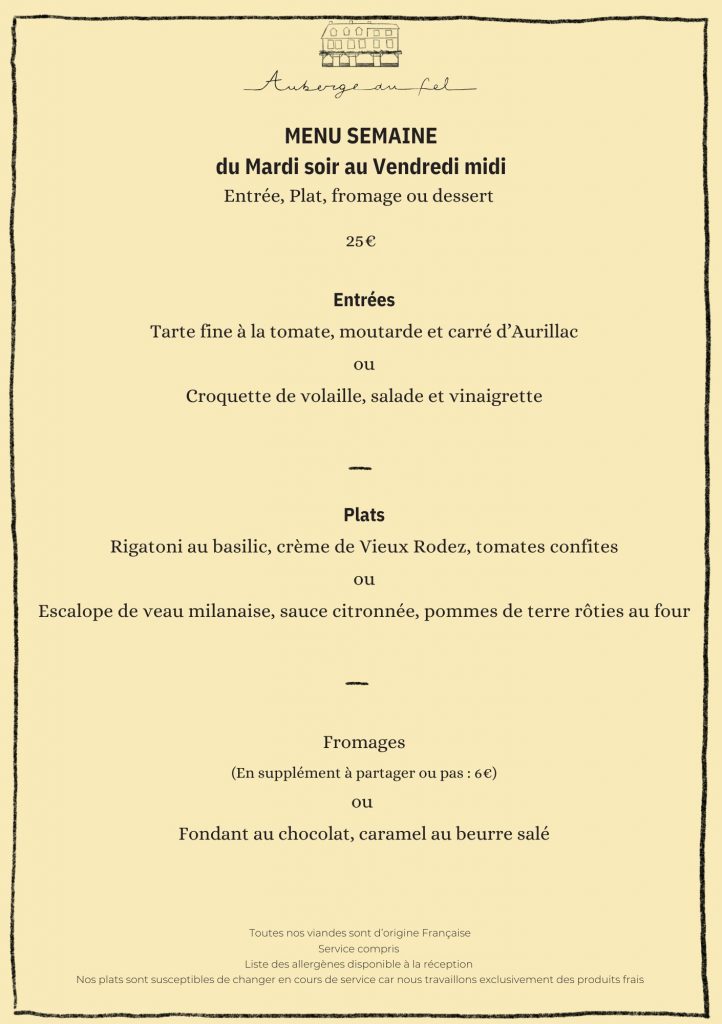 Menu Auberge du Fel (1)
