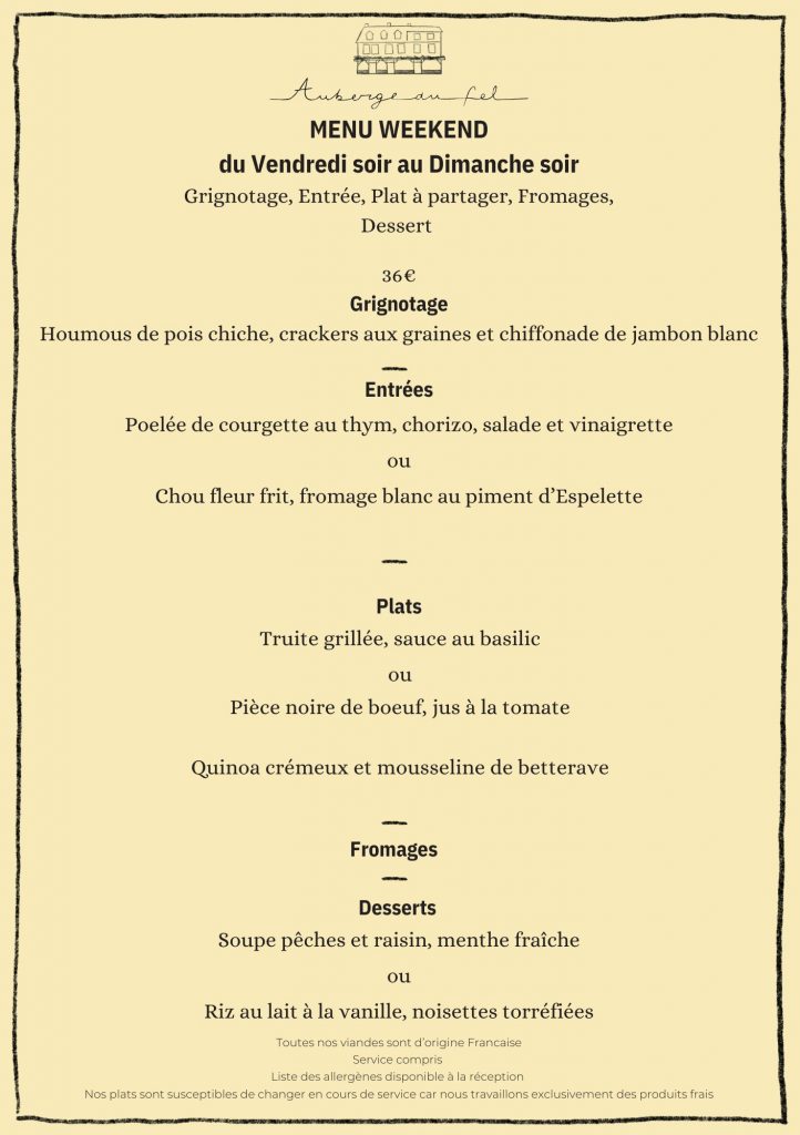 Menu Auberge du Fel (2)